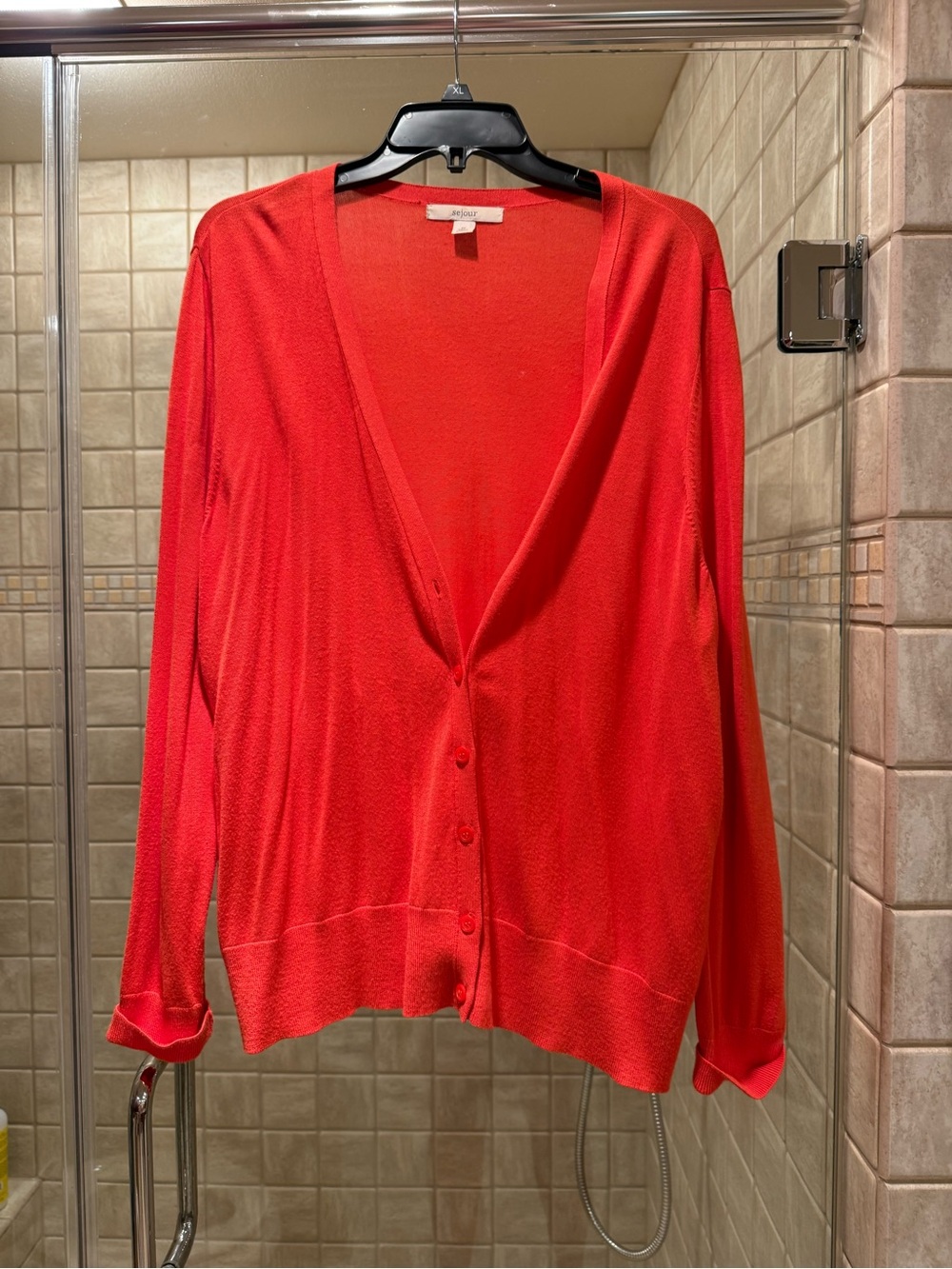 Sejour Vibrant Coral V‑Neck Button Cardigan